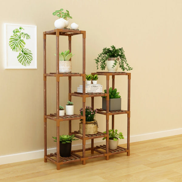Indoor Outdoor Garden Plant Stand Planter Flower Pot Shelf Wooden Shelving 9 Shelves Plant Stands