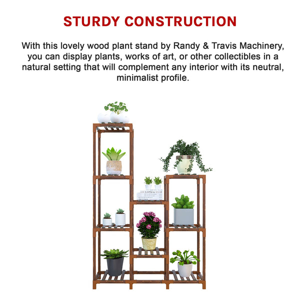 Indoor Outdoor Garden Plant Stand Planter Flower Pot Shelf Wooden Shelving 9 Shelves Plant Stands