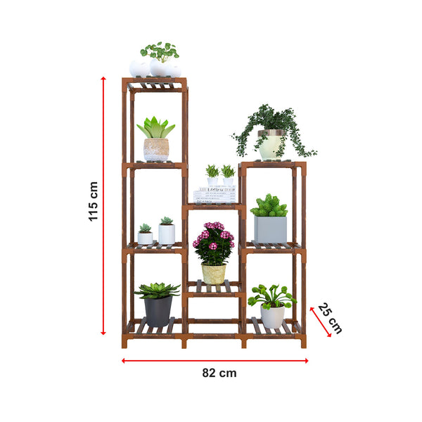 Indoor Outdoor Garden Plant Stand Planter Flower Pot Shelf Wooden Shelving 9 Shelves Plant Stands