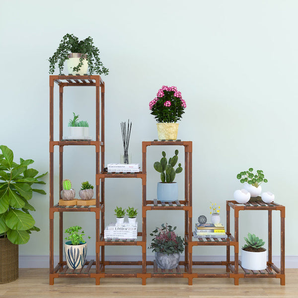 Indoor Outdoor Garden Plant Stand Planter Flower Pot Shelf Wooden Shelving 12 Shelves Grow Tents Dry Racks & Shelves