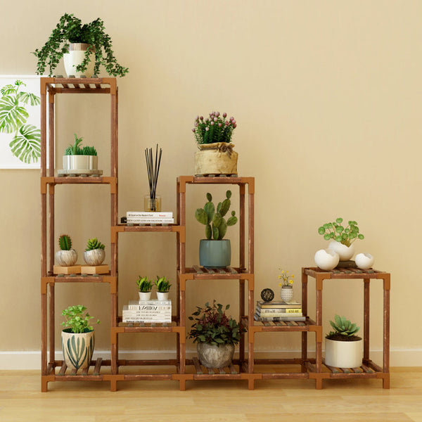 Indoor Outdoor Garden Plant Stand Planter Flower Pot Shelf Wooden Shelving 12 Shelves Grow Tents Dry Racks & Shelves