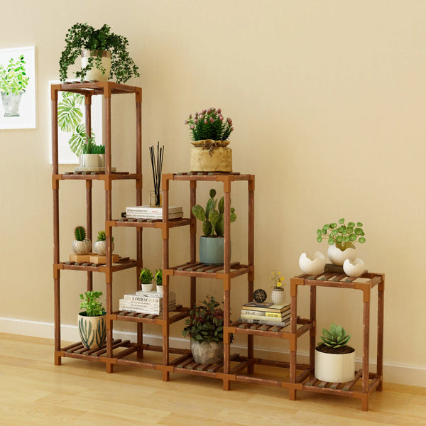 Indoor Outdoor Garden Plant Stand Planter Flower Pot Shelf Wooden Shelving 12 Shelves Grow Tents Dry Racks & Shelves