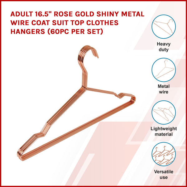 Adult 16.5" Rose Gold Shiny Metal Wire Coat Suit Top (60Pc Per Set) Clothes Hangers