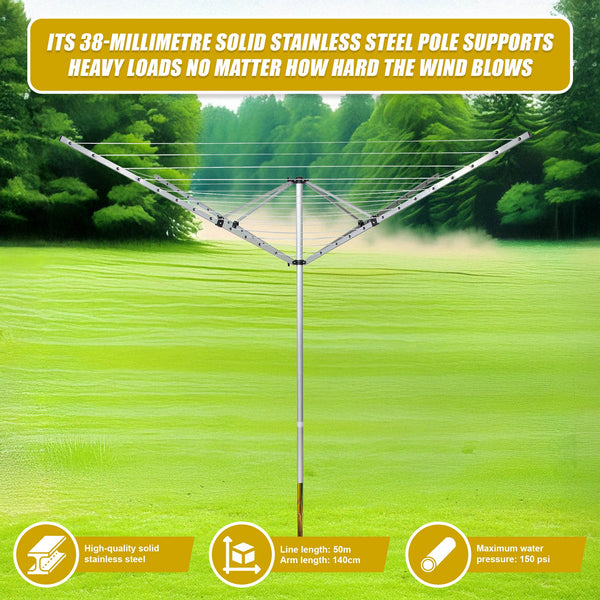 4 Arm Rotary Airer Outdoor Washing Line Clothes Dryer 50M Length Clothes Airers