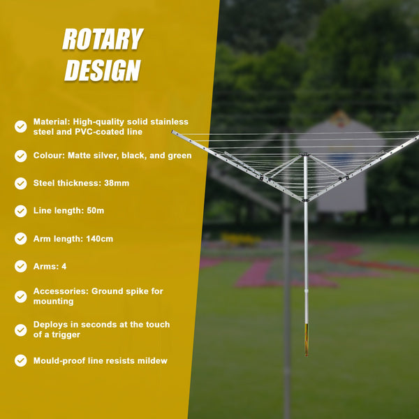4 Arm Rotary Airer Outdoor Washing Line Clothes Dryer 50M Length Clothes Airers