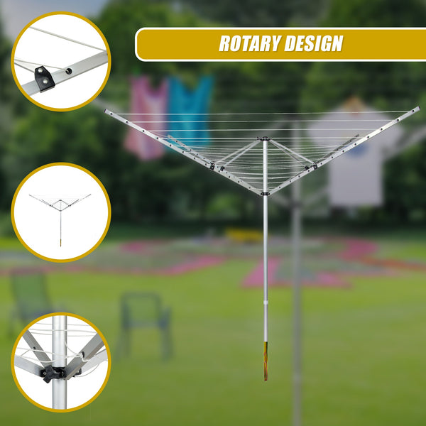 4 Arm Rotary Airer Outdoor Washing Line Clothes Dryer 50M Length Clothes Airers