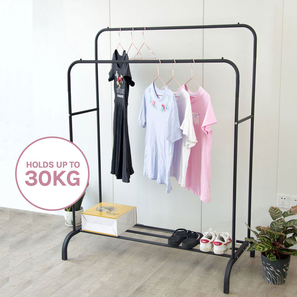 Heavy Metal Double Clothes Rail Hanging Rack Garment Display Stand Storage Shelf Garment Racks