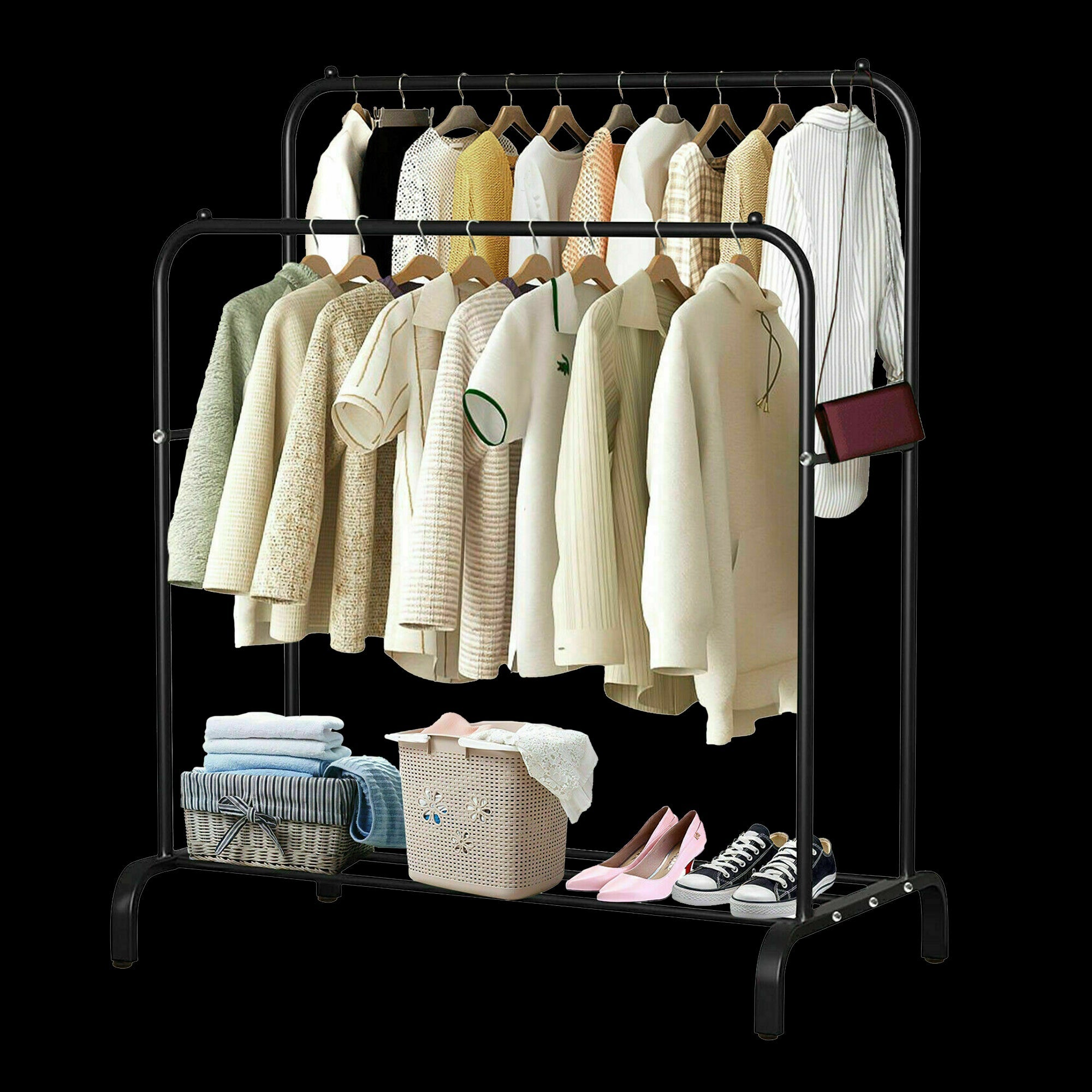 Heavy Metal Double Clothes Rail Hanging Rack Garment Display Stand Storage Shelf Garment Racks