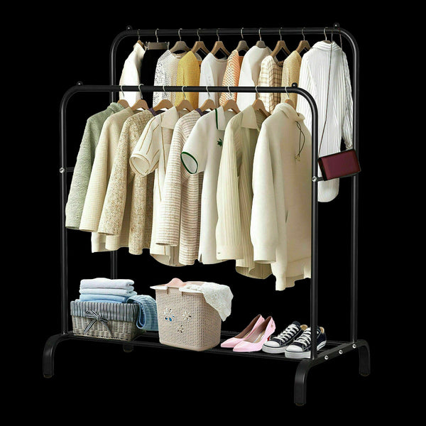 Heavy Metal Double Clothes Rail Hanging Rack Garment Display Stand Storage Shelf Garment Racks