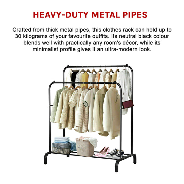Heavy Metal Double Clothes Rail Hanging Rack Garment Display Stand Storage Shelf Garment Racks
