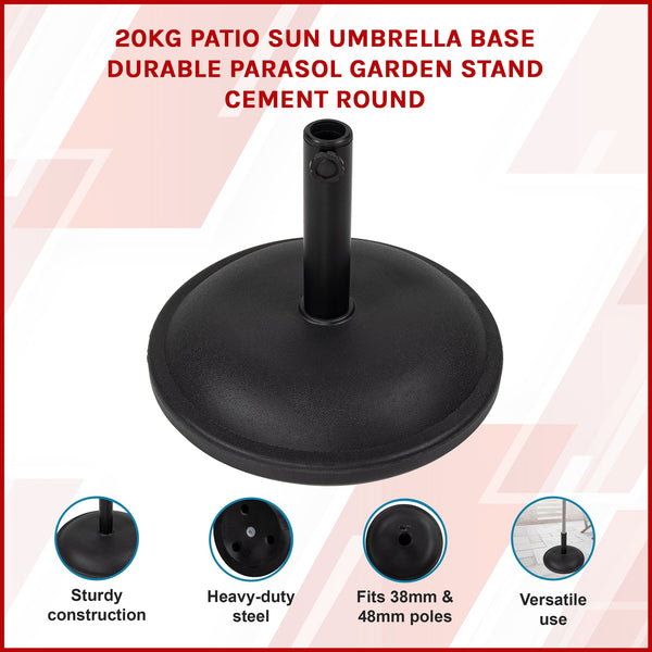 20Kg Patio Sun Umbrella Base Durable Parasol Garden Stand Cement Round Patio Umbrellas