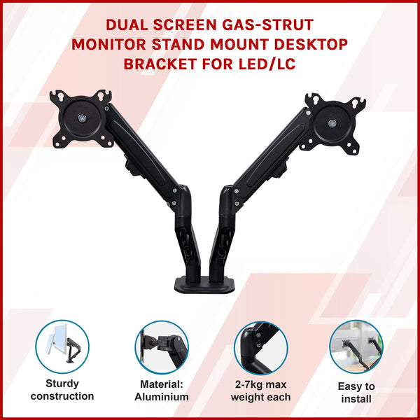 Dual Screen Gas Strut Monitor Stand Mount Desktop Bracket For Led / Lc Monitor Mounts & Stands