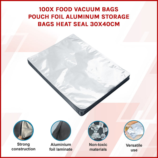 100X Food Vacuum Bags Pouch Foil Aluminum Storage Heat Seal 30X40cm Storage Bags