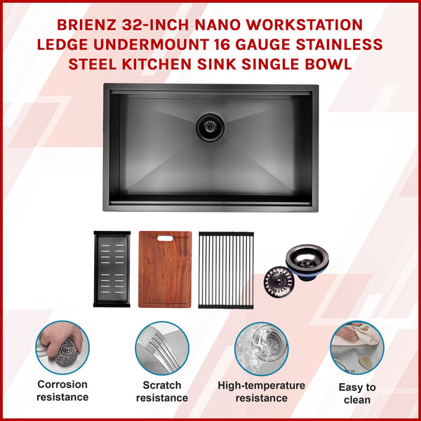 775X406mm Nano Single Bowl Kitchen Sink With Workstation Accessories Kitchen Sinks