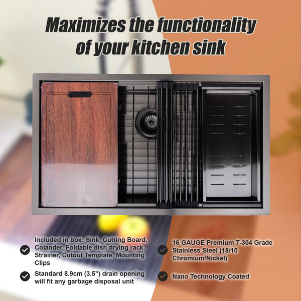 775X406mm Nano Single Bowl Kitchen Sink With Workstation Accessories Kitchen Sinks