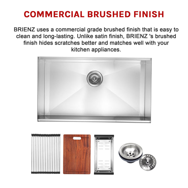 Brienz 32 Inch Nano Workstation Ledge Undermount 16 Gauge Stainless Steel Kitchen Sink Single Bowl Kitchen Sinks
