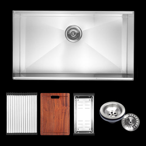 Brienz 32 Inch Nano Workstation Ledge Undermount 16 Gauge Stainless Steel Kitchen Sink Single Bowl Kitchen Sinks