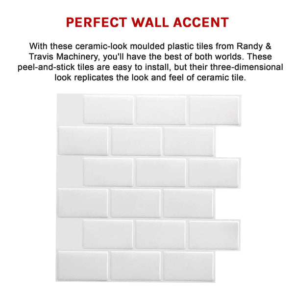 Tiles 3D Peel And Stick Wall Subway White (30 X 30Cm 10 Sheets) Floor & Wall Tiles