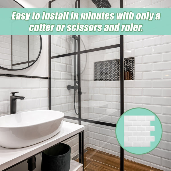 Tiles 3D Peel And Stick Wall Subway White (30 X 30Cm 10 Sheets) Floor & Wall Tiles