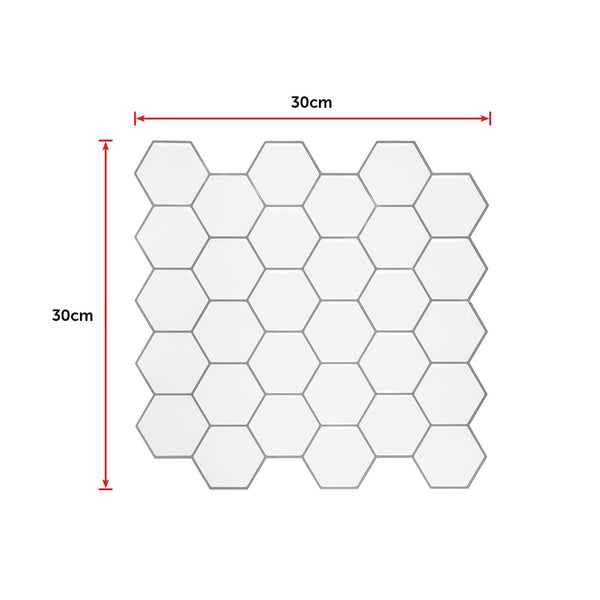 Tiles 3D Peel And Stick Wall Hexagon White (30Cm X 10 Sheets) Floor & Wall Tiles