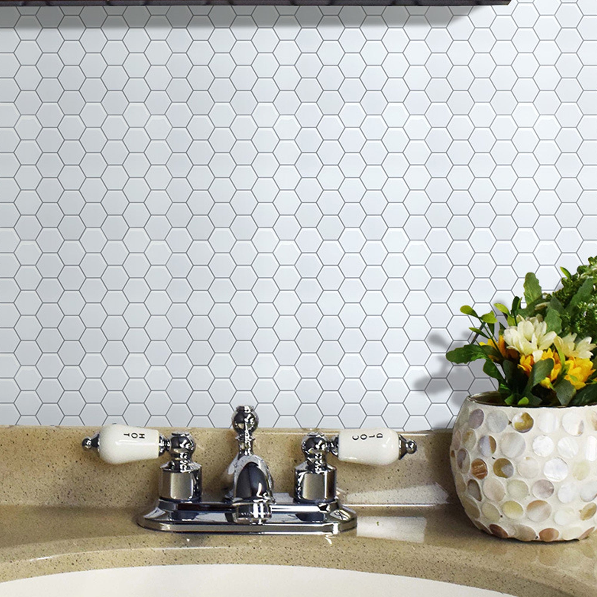 Tiles 3D Peel And Stick Wall Hexagon White (30Cm X 10 Sheets) Floor & Wall Tiles