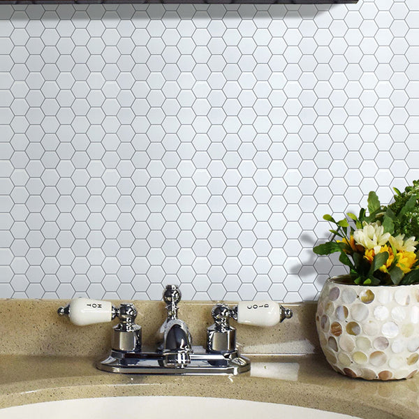 Tiles 3D Peel And Stick Wall Hexagon White (30Cm X 10 Sheets) Floor & Wall Tiles