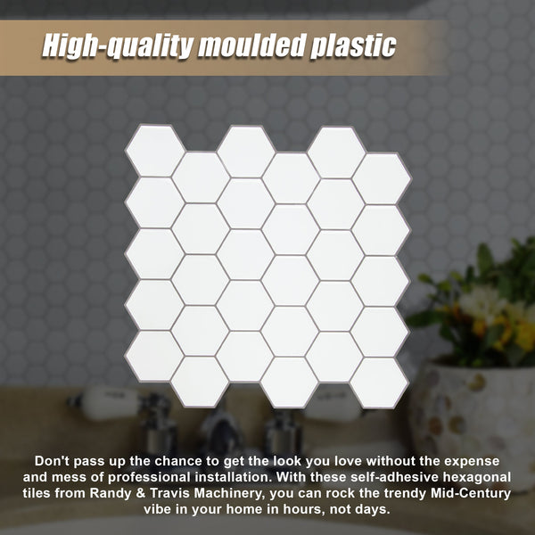 Tiles 3D Peel And Stick Wall Hexagon White (30Cm X 10 Sheets) Floor & Wall Tiles