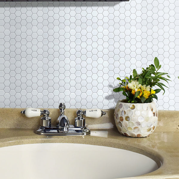Tiles 3D Peel And Stick Wall Hexagon White (30Cm X 10 Sheets) Floor & Wall Tiles