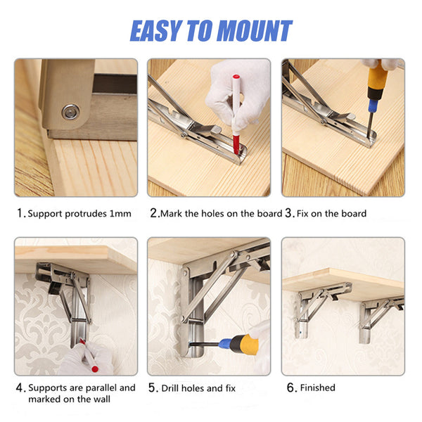 2X 10" Stainless Steel Folding Table Bracket Shelf Bench 50Kg Load Heavy Duty Other Building Materials