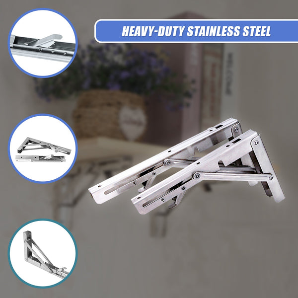 2X 10" Stainless Steel Folding Table Bracket Shelf Bench 50Kg Load Heavy Duty Other Building Materials