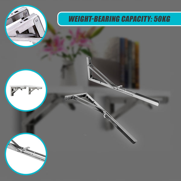 2X 20" Stainless Steel Folding Table Bracket Shelf Bench 50Kg Load Heavy Duty Other Building Materials