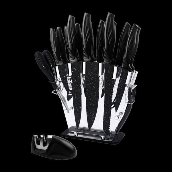 Kitchen 17 Pc Knife Set W/ Block & Sharpener Chef Bread Steak Knives
