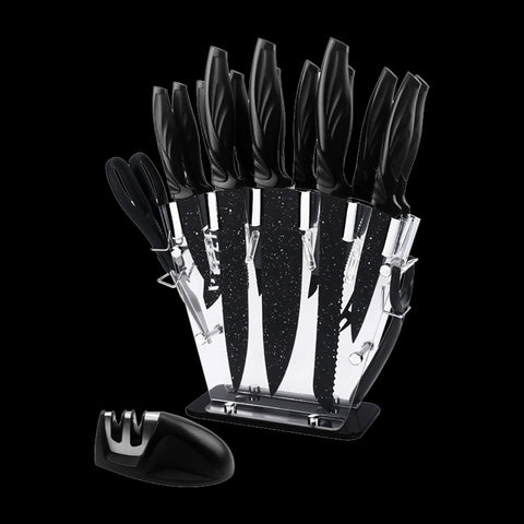 Kitchen 17 Pc Knife Set W/ Block & Sharpener Chef Bread Steak Knives