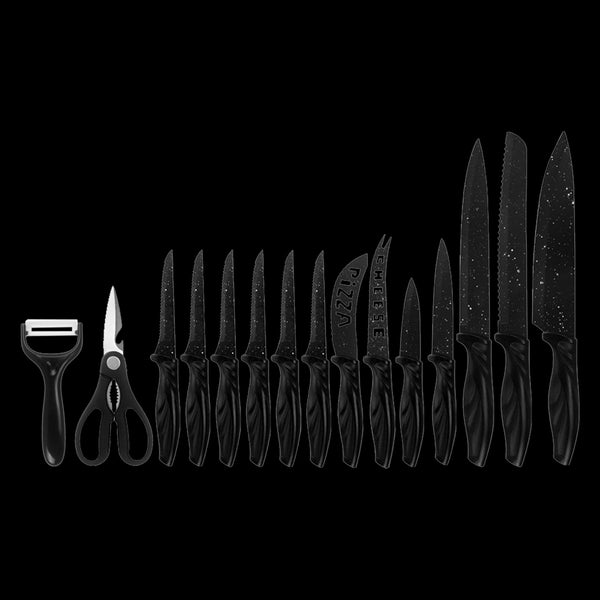 Kitchen 17 Pc Knife Set W/ Block & Sharpener Chef Bread Steak Knives