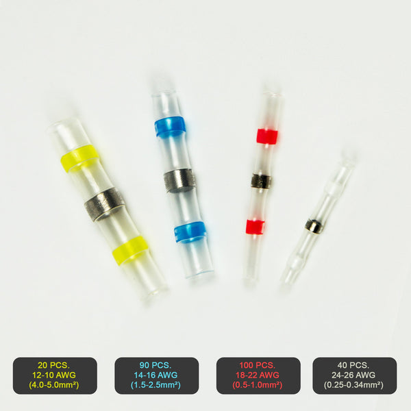 250Pcs Waterproof Solder Seal Sleeve Heat Shrink Butt Wire Connectors Terminals Heat Shrink Tubing
