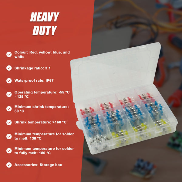 250Pcs Waterproof Solder Seal Sleeve Heat Shrink Butt Wire Connectors Terminals Heat Shrink Tubing