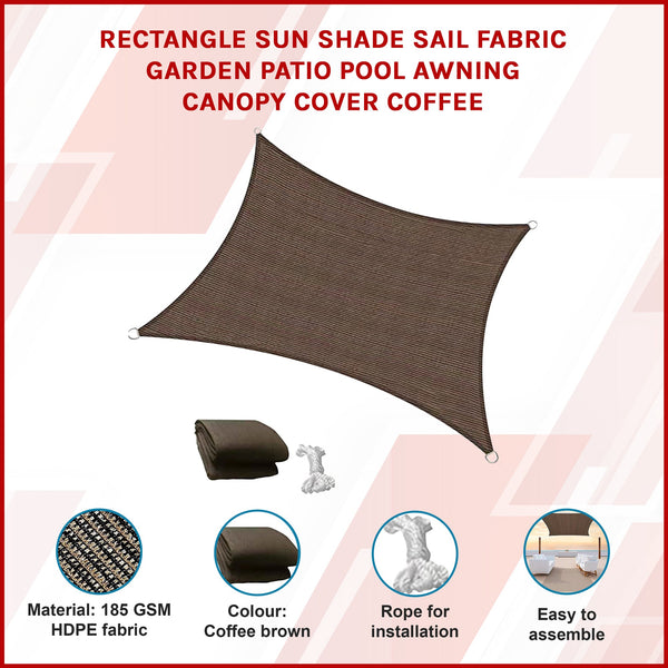 Rectangle Sun Shade Sail Fabric Garden Patio Pool Awning Canopy Cover Coffee Shade Sails