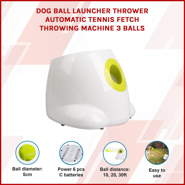 Dog Ball Launcher Thrower Automatic Tennis Fetch Throwing Machine 3 Balls Dog Toys