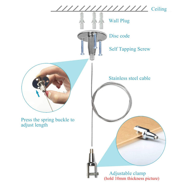Billboard Hanger Indicator Light Suspension Hook Cable 30Kg Load Capacity 8 Pack Hooks & Eyes