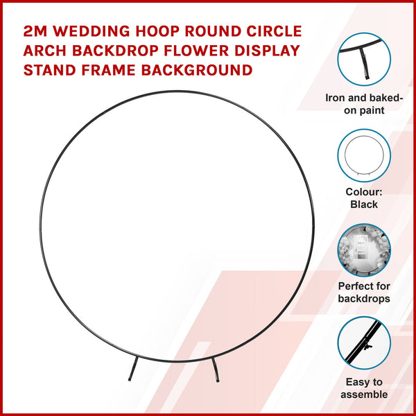 2M Wedding Hoop Round Circle Arch Backdrop Flower Display Stand Frame Background Venue Decorations