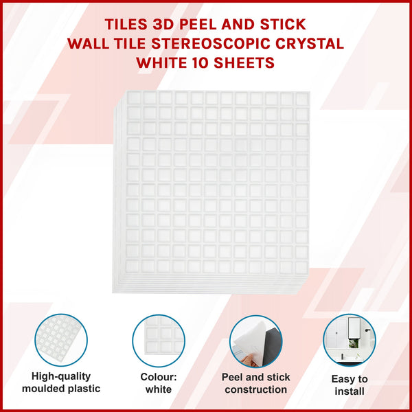 Tiles 3D Peel And Stick Wall Stereoscopic Crystal White 10 Sheets Floor & Wall Tiles