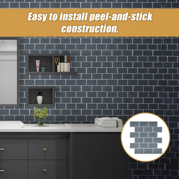 Tiles 3D Peel And Stick Wall Dark Grey 10 Sheets Floor & Wall Tiles