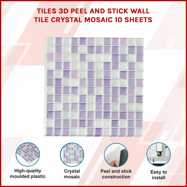 Tiles 3D Peel And Stick Wall Crystal Mosaic 10 Sheets Floor & Wall Tiles