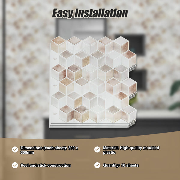 Tiles 3D Peel And Stick Wall Shell Mosaic 10 Sheets Floor & Wall Tiles
