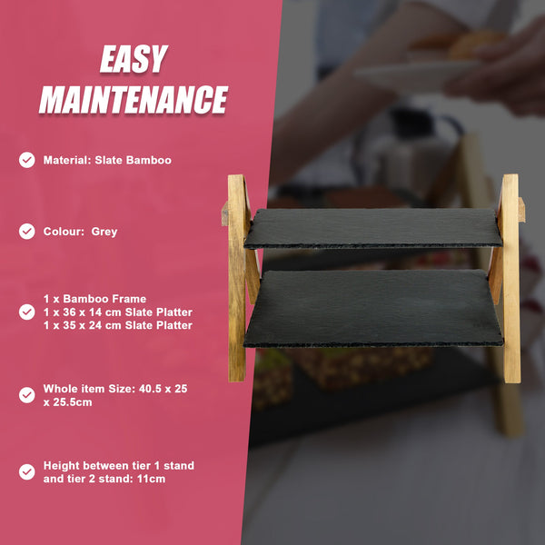 Party 2 Tier Cake Stand Slate Wedding Tiered Serving Afternoon Tea Wedding Cake Stands & Plates