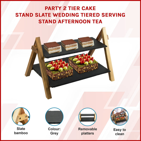 Party 2 Tier Cake Stand Slate Wedding Tiered Serving Afternoon Tea Wedding Cake Stands & Plates