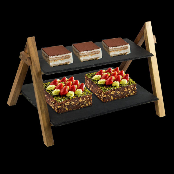 Party 2 Tier Cake Stand Slate Wedding Tiered Serving Afternoon Tea Wedding Cake Stands & Plates