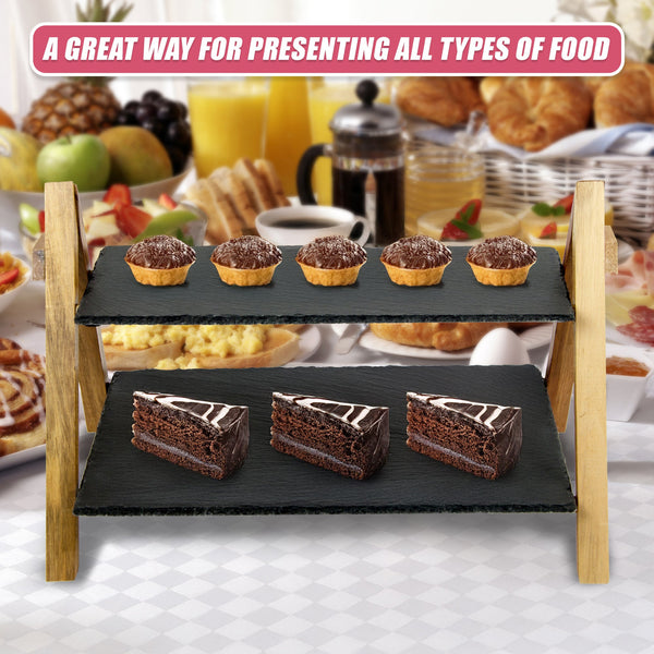 Party 2 Tier Cake Stand Slate Wedding Tiered Serving Afternoon Tea Wedding Cake Stands & Plates