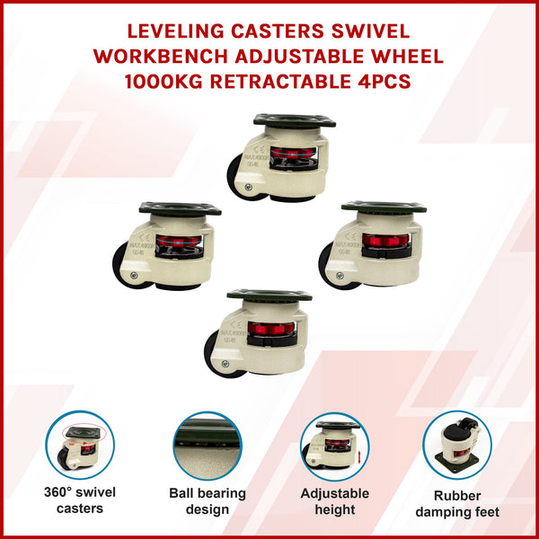 Leveling Casters Swivel Workbench Adjustable Wheel 1000Kg Retractable 4Pcs Castor Wheels
