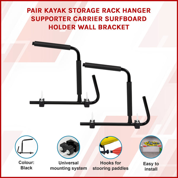 Pair Kayak Storage Rack Hanger Supporter Carrier Surfboard Holder Wall Bracket Kayak Storage Racks